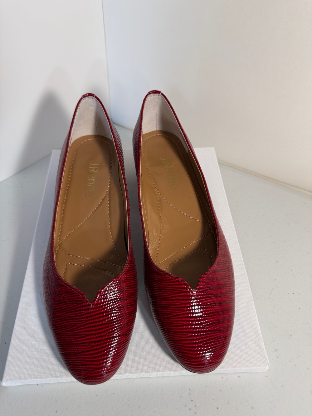 J.Renee Red Lizard-Embossed Ballet Flats